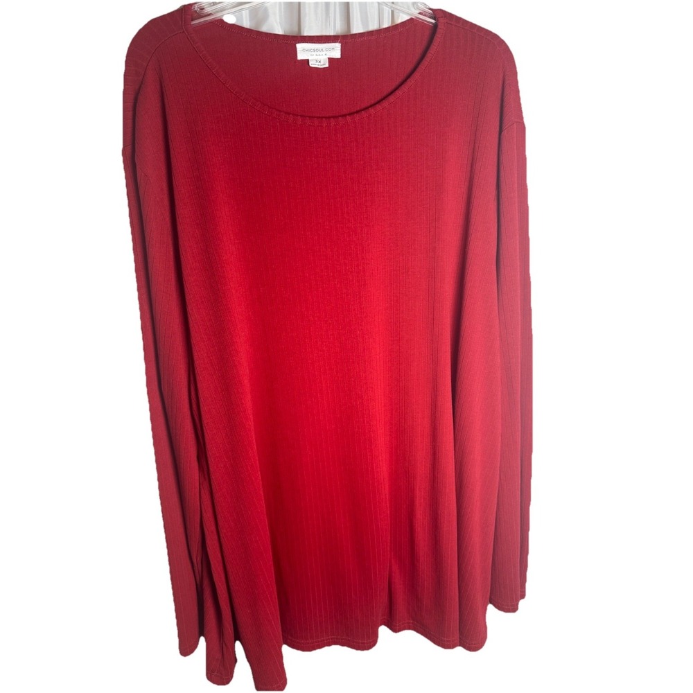 Chic Soul 3X Plus‎ Size Top Red Ribbed Long Sleeves Shirt